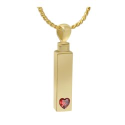 Gold Bar Crystal Red Heart 10KT or 14KT Gold Cremation Jewelry Urn - SHIPS NOW
