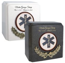 Wreath 17 Medallions Granite Cremation Urn - Choose White or Black