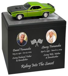 Race Track Companion Cremation Urn & 1970 Plymouth Cuda Décor - With Photos