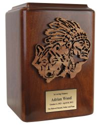 Custom Oak Indian Wolf Urn