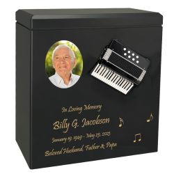 Accordion Wood Adult Cremation Urn - Black or Burgundy Miniature Accordion - Photo Option