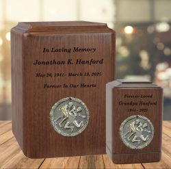 Wrestling Medallion Keepsake or Adult Wood Urn - Free Laser Engraving
