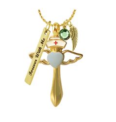Nurse Angel Gold Cremation Jewelry Urn - Love Charms® Option