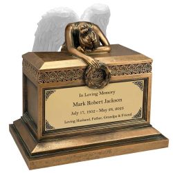 Weeping Angel Bronze Adult Cremation Urn - Custom Plate and Wings - Beautiful Mourning Angel