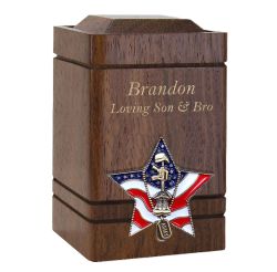 US Army Battle Cross Star Cherry Keepsake Urn - Small Wooden Urn
