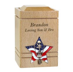 US Army Battle Cross Star Cherry Keepsake Urn - Small Wooden Urn 
