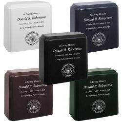 United States Army Cultured Marble Niche Cremation Urn - 12 Color Choices - Vault Option