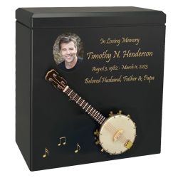 Banjo Wood Adult Cremation Urn - Miniature Banjo - Photo Option