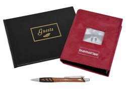 Black Funeral Guest Book Red Photo Album & Pen