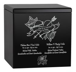 Love Inlaid Companion Urn - Roses & Banner - Love Is Forever - Vault Option