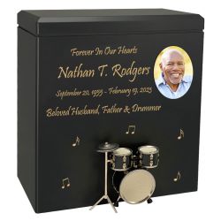 Black Drum Set Wood Adult Cremation Urn - Miniature Drum Set - Photo Option