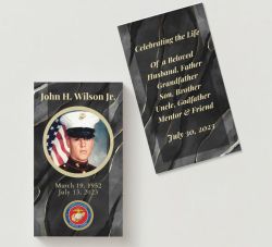 Black Marble Veteran Photo Memorial Cards - Funeral Cards - Celebration of Life Cards