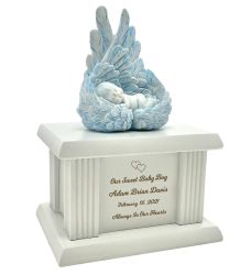New Born Infant Blue Angel Column Urn - Baby Boy Urn For Infants