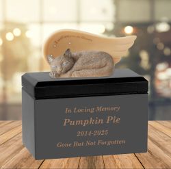 Cat Sculpture Wood Cremation Urn - See You In Heaven Sculpture