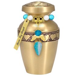 Aqua Crystal Circle of Hearts Keepsake Urn - Love Charms® Option