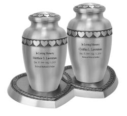 Love of My Life Pewter Companion Urns Heart Base Urns for Mom And Dad