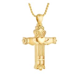 Claddagh Cross 10KT or 14KT Gold Cremation Jewelry Urn - SHIPS NOW