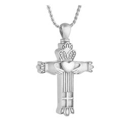 Claddagh Cross 10KT or 14KT White Gold Cremation Jewelry Urn - SHIPS NOW