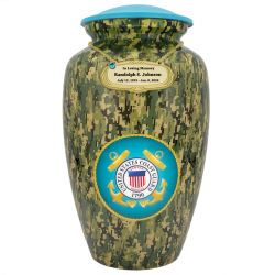 US Coast Guard Camouflage Cremation Urn - Tribute Wreath™ - Pro Sand Carved Engraving
