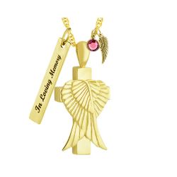 Gold Cross Angel Wings Jewelry Urn - Love Charms™ Option 
