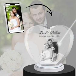 3D Crystal Large Heart Photo - Engraving & Light Base Options