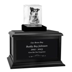 Dog Memorial Urn & Crystal Rectangle Set - Pet Cremation Crystal Urn