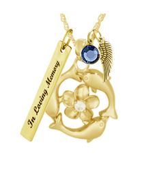 Dolphin Hibiscus Crystal Gold Cremation Urn - Love Charms™ Option