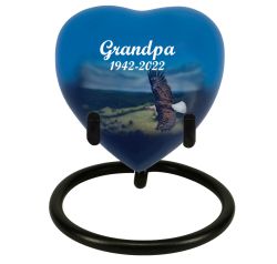 Eagle In Flight Heart Keepsake Urn - Heart Stand Option