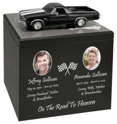 Race Track Companion Cremation Urn & 1970 Black Chevrolet El Camino SS Décor - With Photos