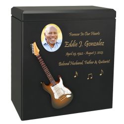 Electric Brown Guitar Wood Adult Cremation Urn - Miniature Guitar - Photo Option