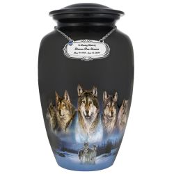 Five Wolves Moon Medium or Adult Cremation Urn - Tribute Wreath™ - Pro Personalization - Burial Vault Option