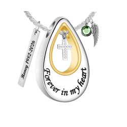 Forever In My Heart Teardrop Cross Jewelry Pendant Urn - Love Charms® Option