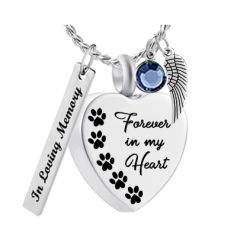 Paw Print Silver Ash Pendant Urn - Love Charms™ Option