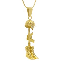 Battlefield Cross Gold Cremation Urn Pendant - Free 20" Chain