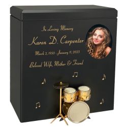 Gold Drum Set Wood Adult Cremation Urn - Miniature Drum Set - Photo Option