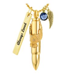 Gold Eagle Bullet Pendant Unisex Cremation Urn - Love Charms™ Option