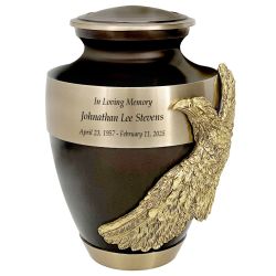 Soaring Eagle Gold Band Brown Adult Urn - Pro Laser Engraving - Burial Vault Option