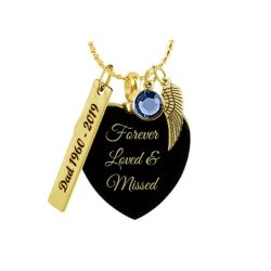 Forever Loved & Missed Gold Onyx Heart Cremation Urn - Love Charms Option