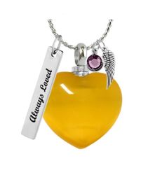 Cat's Eye Golden Ash Heart Necklace Urn - Love Charms® Option