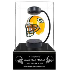 Football Adult or Medium Cremation Urn & Green Bay Packers Hover Helmet Décor - Free Engraving