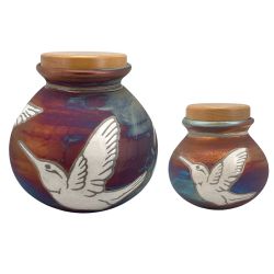 Hummingbird Raku Cremation Adult or Medium Urn - Personalization Option