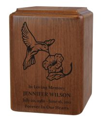Custom Engraved Hummingbird In Spring Wood Urn