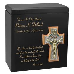 INRI Cross & Scripture Wood Cremation Adult Urn