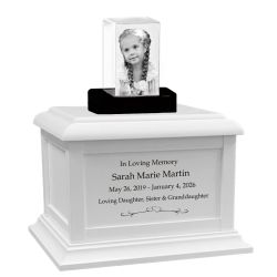 Memorial Rectangle Child 3D Crystal White Wood Urn Set