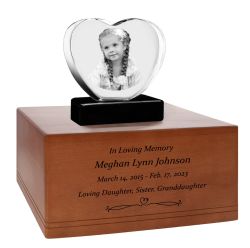 Child Memorial Heart 3D Crystal Hearts Wood Urn Set