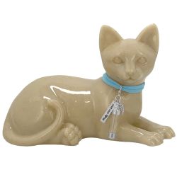 Laying Cat Urn - Love Charms® Option - Engravable & Fur Holder - Collar Color Choice