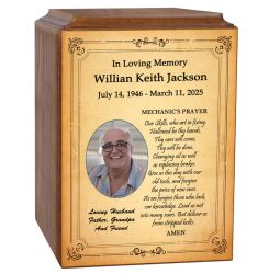 Mechanics Prayer Wood Cremation Urn - Photo Option or Praying Hands