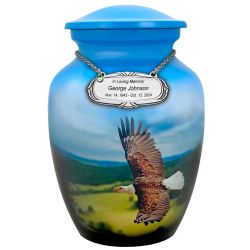 Eagle In Flight Medium Cremation Urn - Tribute Wreath™ Option - Pro Sand Carved Engraving