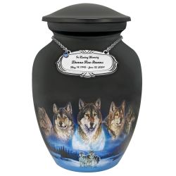 Five Wolves Moon Medium Cremation Urn - Tribute Wreath Option™ - Medallion Name Plate Option
