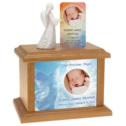 Heavenly Child Photo Urn Memorial Card and Angel Card Holder Options - Keep The Memory® Child Urn - Handcrafted Photo Hardwood Urn 